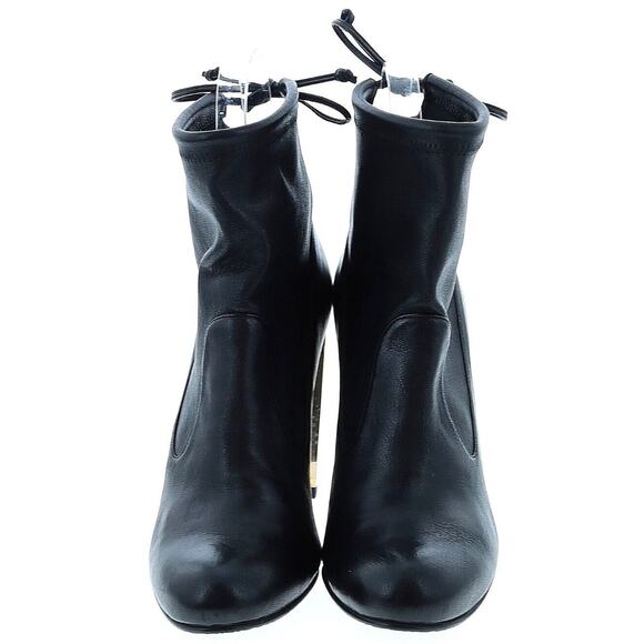 Stuart Weitzman Black Leather Ankle Boot Lucite Gold Block Heels Tie Back Size 9 - Picture 4 of 9